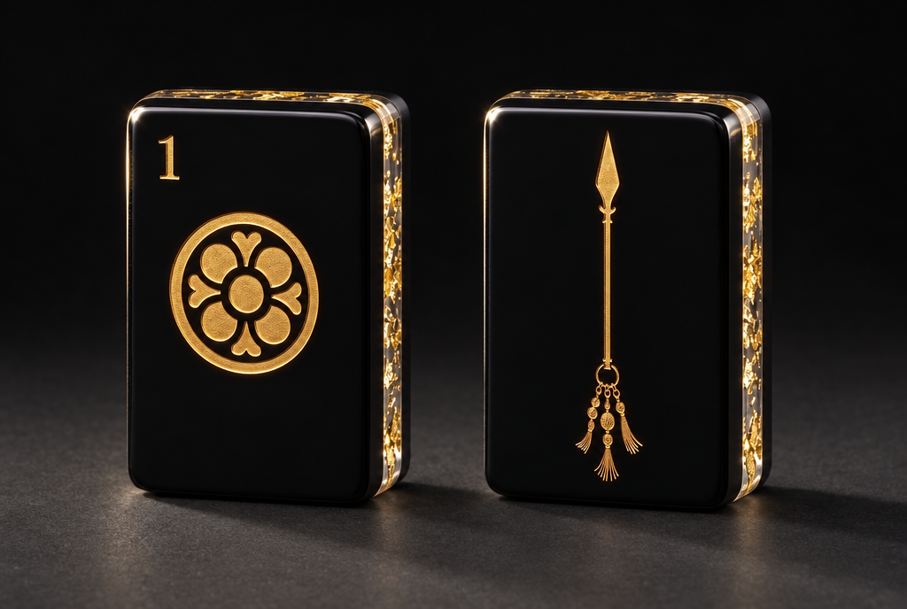 Front and back of the black acrylic tile, with gold leaf suspended along its clear edges