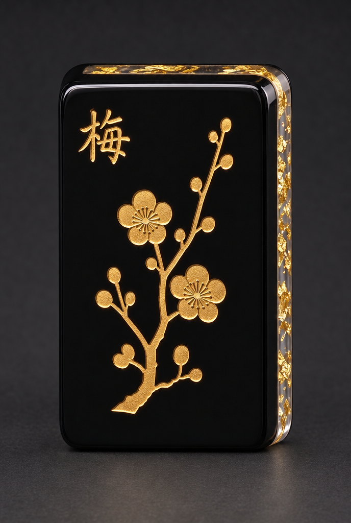 Plum flower, engraved and filled in gold