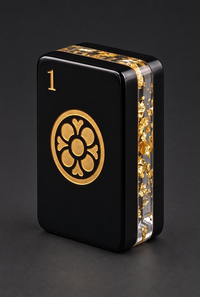 One of Dots in black acrylic with a clear gold-leaf edge